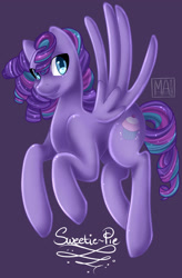 Size: 1550x2370 | Tagged: safe, artist:thepurpah, derpibooru import, oc, oc only, oc:sweetie pie, pegasus, pony, pegasus oc, purple background, simple background, solo, wings