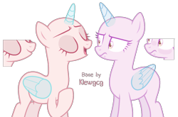 Size: 1359x898 | Tagged: safe, artist:klewgcg, derpibooru import, oc, oc only, alicorn, pony, alicorn oc, bald, base, duo, eyelashes, female, frown, hoof on chest, horn, mare, simple background, smiling, transparent background, wings