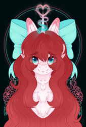 Size: 1900x2800 | Tagged: safe, artist:lickedrainbows, derpibooru import, oc, oc only, oc:nokori, alicorn, pony, abstract background, alicorn oc, beauty mark, blushing, bow, bust, chest fluff, coat markings, facial markings, female, flower, fluffy, freckles, hair bow, heart, horn, looking at you, magic, mare, neck fluff, smiling, smiling at you, solo, wings