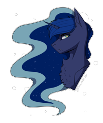 Size: 1734x2061 | Tagged: safe, artist:lunciakkk, derpibooru import, princess luna, alicorn, bust, chest fluff, female, portrait, simple background, solo, transparent background