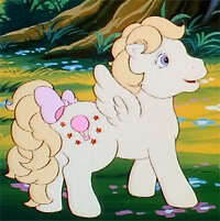 Size: 200x201 | Tagged: safe, derpibooru import, screencap, baby lofty, pegasus, pony, g1, little piece of magic, my little pony 'n friends, baby, baby lofty's dream, baby loftybetes, baby pony, bow, cropped, cute, female, filly, foal, land, open mouth, open smile, ponyland, smiling, solo, solo focus, tail, tail bow