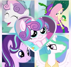 Size: 639x603 | Tagged: safe, derpibooru import, fluttershy, princess celestia, princess flurry heart, starlight glimmer, sweetie belle, alicorn, earth pony, human, pony, unicorn, equestria girls, clothes, collage, costume, food, grapes