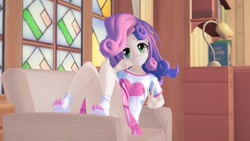 Size: 1366x768 | Tagged: safe, artist:legions20, derpibooru import, sweetie belle, equestria girls, 3d, bottomless, chair, clothes, cute, feet, female, koikatsu, looking at you, nudity, partial nudity, peace sign, room, sitting, smiling, socks, solo, stocking feet