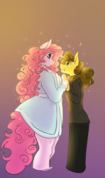 Size: 2343x3960 | Tagged: safe, artist:unfinishedheckery, derpibooru import, cheese sandwich, pinkie pie, anthro, earth pony, bathrobe, breasts, cheesepie, clothes, crossed arms, digital art, ears, female, floppy ears, husband and wife, male, married couple, open mouth, robe, shipping, simple background, straight