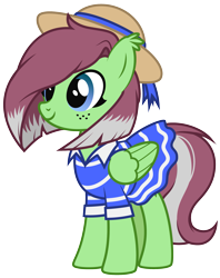 Size: 1911x2408 | Tagged: safe, artist:lightning stripe, derpibooru import, oc, oc only, oc:watermelon success, pegasus, pony, 2022 community collab, clothes, derpibooru community collaboration, dress, female, freckles, hat, mare, simple background, smiling, solo, straw hat, transparent background