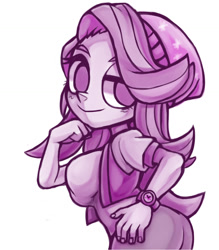 Size: 1042x1191 | Tagged: safe, artist:kyouman1010, derpibooru import, starlight glimmer, equestria girls, breasts, butt, glimmer glutes, looking at you, smiling, solo, starlight jiggler