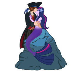 Size: 750x730 | Tagged: safe, artist:wavebreeze234, derpibooru import, twilight sparkle, human, mermaid, equestria girls, clothes, crossover, crossover shipping, eyelashes, eyes closed, female, grin, hat, kingdom hearts, kissing, male, mermaidized, shipping, simple background, smiling, sora, species swap, straight, transparent background