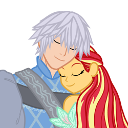 Size: 750x750 | Tagged: safe, artist:wavebreeze234, derpibooru import, sunset shimmer, human, equestria girls, crossover, female, hug, kingdom hearts, male, simple background, smiling, straight, transparent background