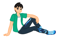 Size: 1100x700 | Tagged: safe, artist:wavebreeze234, derpibooru import, oc, oc only, oc:wave breeze, human, clothes, humanized, male, pants, shoes, simple background, sitting, smiling, solo, transparent background