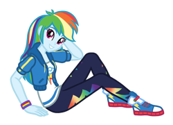 Size: 970x700 | Tagged: safe, artist:wavebreeze234, derpibooru import, rainbow dash, equestria girls, clothes, converse, pants, shoes, simple background, smiling, solo, transparent background