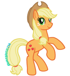 Size: 850x926 | Tagged: safe, artist:wavebreeze234, derpibooru import, applejack, earth pony, pony, female, freckles, hat, mare, rearing, signature, simple background, solo, transparent background