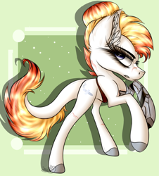 Size: 2929x3241 | Tagged: safe, artist:beamybutt, derpibooru import, oc, oc only, earth pony, pony, abstract background, amputee, colored hooves, ear fluff, ears, earth pony oc, eyelashes, female, mare, prosthetic leg, prosthetic limb, prosthetics, rearing, smiling, solo