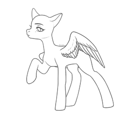 Size: 1031x994 | Tagged: safe, alternate version, artist:klewgcg, derpibooru import, oc, oc only, pegasus, pony, bald, base, lineart, monochrome, pegasus oc, raised hoof, raised leg, simple background, solo, transparent background, wings