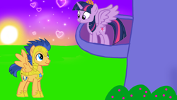 Size: 1280x720 | Tagged: safe, artist:mlplary6, derpibooru import, flash sentry, twilight sparkle, twilight sparkle (alicorn), alicorn, pegasus, pony, balcony, female, flashlight, male, shipping, straight