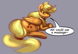 Size: 1332x929 | Tagged: safe, artist:applepost67, derpibooru import, applejack, alicorn, alicornified, applecorn, princess applejack, race swap, simple background, solo