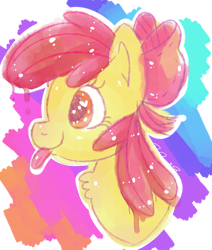 Size: 1024x1205 | Tagged: safe, artist:xbubblegumcherryx, derpibooru import, apple bloom, earth pony, pony, adorabloom, bust, cute, female, filly, foal, portrait, solo, tongue, tongue out, wingding eyes