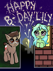 Size: 2480x3288 | Tagged: safe, artist:leastways, derpibooru import, oc, oc:crazy piromaniac, oc:lily, earth pony, pony, unicorn, comic, fireworks, horn, scenery, unicorn oc