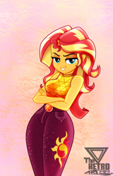 Size: 1350x2109 | Tagged: safe, artist:theretroart88, derpibooru import, sunset shimmer, equestria girls, bedroom eyes, breasts, crossed arms, geode of empathy, looking at you, magical geodes, music festival outfit, sunset jiggler, wide hips