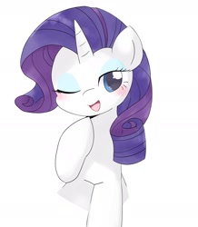 Size: 1616x1852 | Tagged: safe, artist:ginmaruxx, derpibooru import, rarity, pony, unicorn, blushing, cute, female, mare, one eye closed, open mouth, raribetes, simple background, solo, white background, wink