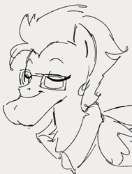 Size: 324x429 | Tagged: safe, artist:dotkwa, derpibooru import, oc, oc only, pegasus, pony, big chin, bust, chest fluff, chin, cleft chin, eyes closed, glasses, grayscale, male, monochrome, sketch, stallion