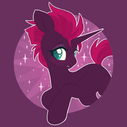 Size: 1200x1200 | Tagged: safe, alternate version, artist:pxper_wing, edit, editor:edits of hate, editor:unofficial edits thread, tempest shadow, pony, unicorn, cute, female, fixed horn, horn, pink mane, pink tail, purple coat, simple background, sparkles, teal eyes, tempestbetes