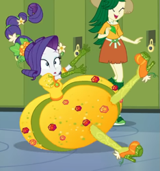 Size: 471x504 | Tagged: safe, derpibooru import, screencap, rarity, sweet leaf, better together, equestria girls, holidays unwrapped, cornucopia costumes, cropped, inflatable dress, o come all ye squashful