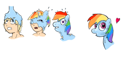 Size: 1161x566 | Tagged: dead source, safe, alternate version, artist:mutrio, derpibooru import, rainbow dash, goo, human, pegasus, gritted teeth, human to pony, male to female, one eye closed, open mouth, rule 63, simple background, slime, species swap, transformation, transformation sequence, transgender transformation