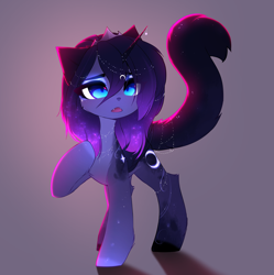 Size: 4304x4319 | Tagged: source needed, safe, artist:magnaluna, derpibooru import, princess luna, alicorn, cat, cat pony, original species, cat tail, female, horn, open mouth, simple background, solo, tail, wings