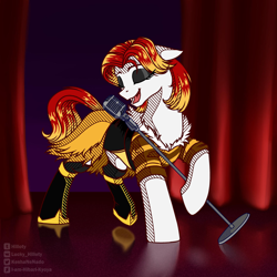 Size: 1280x1280 | Tagged: safe, artist:hilloty, derpibooru import, oc, oc only, pony, commission, eyeshadow, microphone, singing, solo, transistor