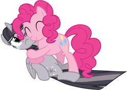 Size: 4000x2824 | Tagged: safe, artist:midnight--blitz, artist:wardex101, derpibooru import, edit, pinkie pie, twilight sparkle, twilight sparkle (alicorn), alicorn, earth pony, pony, princess twilight sparkle (episode), ^^, crying, discorded, discorded twilight, duo, duo female, eyes closed, female, folded wings, high res, horn, hug, mare, one eye closed, pink mane, pink tail, simple background, sitting, smiling, tail, transparent background, vector, wings