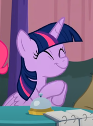 Size: 344x464 | Tagged: safe, derpibooru import, screencap, twilight sparkle, twilight sparkle (alicorn), alicorn, pony, a trivial pursuit, season 9, cropped, cute, eyes closed, smiling, solo, twiabetes