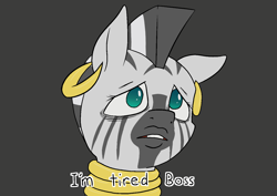 Size: 1414x1000 | Tagged: source needed, safe, artist:happy harvey, derpibooru import, zecora, zebra, bags under eyes, colored pupils, dialogue, drawn on phone, ear piercing, earring, female, jewelry, looking up, mare, piercing, sad, solo, tired