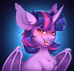 Size: 1200x1149 | Tagged: safe, artist:argigen, derpibooru import, twilight sparkle, bat pony, pony, unicorn, bat ponified, chest fluff, ear fluff, ears, race swap, rcf community, solo, twibat