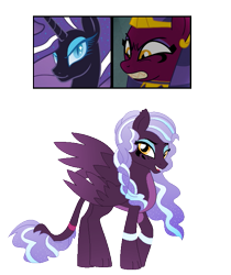 Size: 593x705 | Tagged: safe, artist:tragedy-kaz, derpibooru import, rarity, hybrid, pony, unicorn, base used, interspecies offspring, magical lesbian spawn, makeup, offspring, parent:nightmare rarity, parent:sphinx (character), screencap reference, simple background, smiling, transparent background