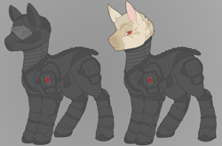 Size: 1103x723 | Tagged: safe, artist:evvyenvy, derpibooru import, oc, oc:ztev, zebra, fallout equestria, albino, albino zebra, armor, eyebrows, fallout, fallout equestria: all things unequal, male, pathfinder, solo, stealth suit