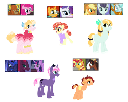 Size: 2000x1610 | Tagged: safe, artist:tragedy-kaz, derpibooru import, applejack, coloratura, pinkie pie, prince rutherford, princess luna, rarity, rockhoof, sunburst, sunset shimmer, trouble shoes, oc, hybrid, pony, yak, base used, interspecies offspring, magical lesbian spawn, magical threesome spawn, multiple parents, offspring, parent:applejack, parent:coloratura, parent:pinkie pie, parent:prince rutherford, parent:princess luna, parent:rockhoof, parent:sunset shimmer, parent:tempest shadow, parent:trouble shoes, parent:twilight sparkle, parents:pinkieford, parents:rariburst, screencap reference, simple background, transparent background