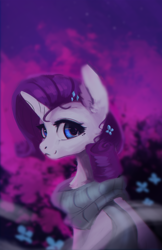 Size: 1500x2312 | Tagged: safe, artist:hierozaki, derpibooru import, rarity, pony, unicorn, :3, clothes, female, flower, flower in hair, looking at you, mare, smiling, smiling at you, solo, sweater