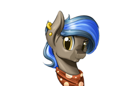 Size: 600x424 | Tagged: safe, artist:d-lowell, oc, oc only, pony, bandana, blaze (coat marking), coat markings, ear piercing, earring, female, jewelry, looking at you, mare, piercing, simple background, solo, transparent background