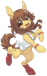 Size: 1280x2046 | Tagged: safe, artist:lockhe4rt, derpibooru import, earth pony, pony, brown eyes, chest fluff, clothes, female, hololive, inugami korone, jewelry, looking at you, mare, necklace, open clothes, open mouth, ponified, simple background, socks, solo, transparent background, vtuber