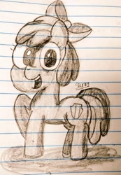 Size: 708x1024 | Tagged: safe, artist:merpzyberpzy, derpibooru import, apple bloom, earth pony, pony, female, filly, foal, sketch, solo, traditional art