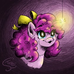 Size: 2048x2048 | Tagged: safe, artist:turtletroutstudios, derpibooru import, pinkie pie, pony, bow, candy, clothes, costume, food, hair bow, nightmare night costume, solo, starry eyes, wingding eyes