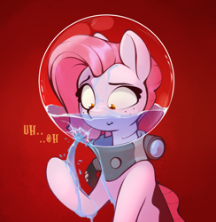 Size: 716x735 | Tagged: safe, artist:rexyseven, derpibooru import, oc, oc only, oc:koraru koi, merpony, pony, broken glass, bubble helmet, helmet, leaking, solo, this will end in death, this will not end well, water