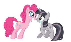 Size: 4095x2412 | Tagged: safe, artist:daydreamsyndrom, artist:wardex101, derpibooru import, edit, pinkie pie, twilight sparkle, unicorn twilight, pony, unicorn, crying, discorded, discorded twilight, scared, simple background, transparent background, vector