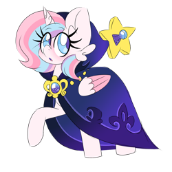 Size: 1280x1280 | Tagged: safe, artist:ladylullabystar, derpibooru import, oc, oc:lullaby star, alicorn, pony, cloak, clothes, female, mare, simple background, solo, transparent background