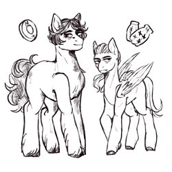 Size: 2048x2048 | Tagged: safe, artist:karamboll, derpibooru import, earth pony, pegasus, pony, crossover, fluffy, full body, identity v, male, naib subedar, norton campbell, piercing, ponified, ponytail, scar