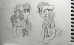 Size: 2504x1519 | Tagged: safe, artist:sodanium, oc, oc only, oc:littlepip, pony, unicorn, fallout equestria, blushing, female, gun, mare, monochrome, solo, traditional art, weapon