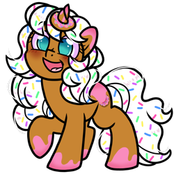 Size: 1200x1200 | Tagged: safe, artist:paperbagpony, derpibooru import, oc, oc:donut daydream, unicorn, 2022 community collab, derpibooru community collaboration, donut, food, horn, simple background, sprinkles, transparent background, unicorn oc