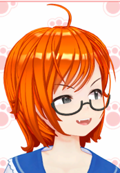 Size: 299x429 | Tagged: safe, derpibooru import, oc, oc:jixiangniao, oc:吉祥鸟, human, undead, vampire, :d, fangs, female, glasses, gray eyes, humanized, meganekko, open mouth, open smile, orange hair, red hair, smiling, vtuber