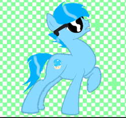 Size: 510x480 | Tagged: safe, derpibooru import, oc, oc only, oc:aqua shroom, earth pony, pony, abstract background, fanart, male, open mouth, raised hoof, raised leg, solo, stallion, sunglasses