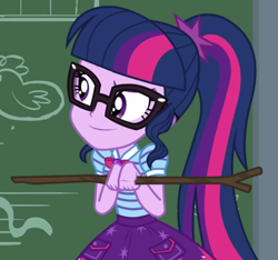 Size: 643x601 | Tagged: safe, derpibooru import, screencap, sci-twi, twilight sparkle, better together, equestria girls, holidays unwrapped, cropped, solo, the cider louse fools